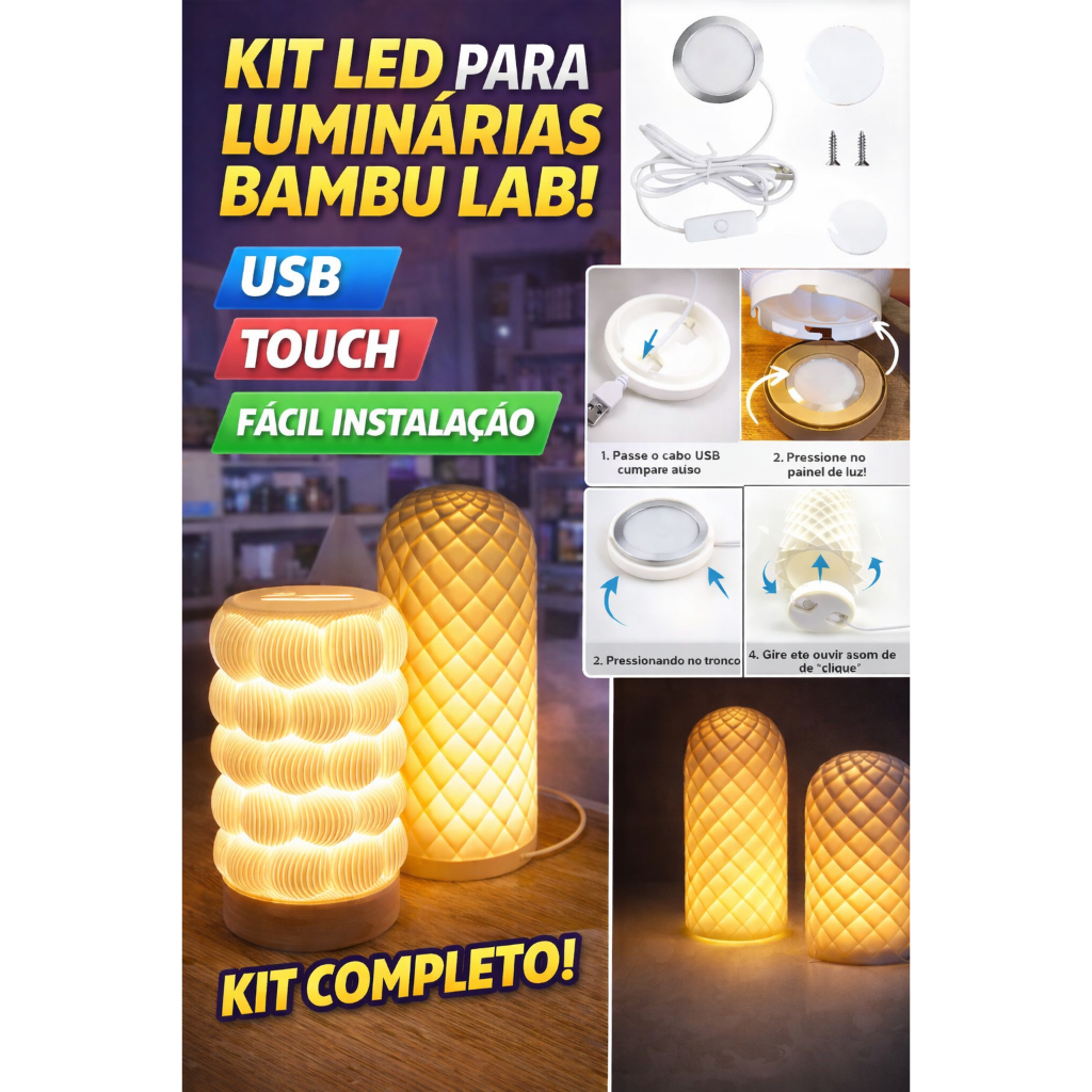 Kit Led 001 Luminaria BambuLab Maker USB Branco Qu