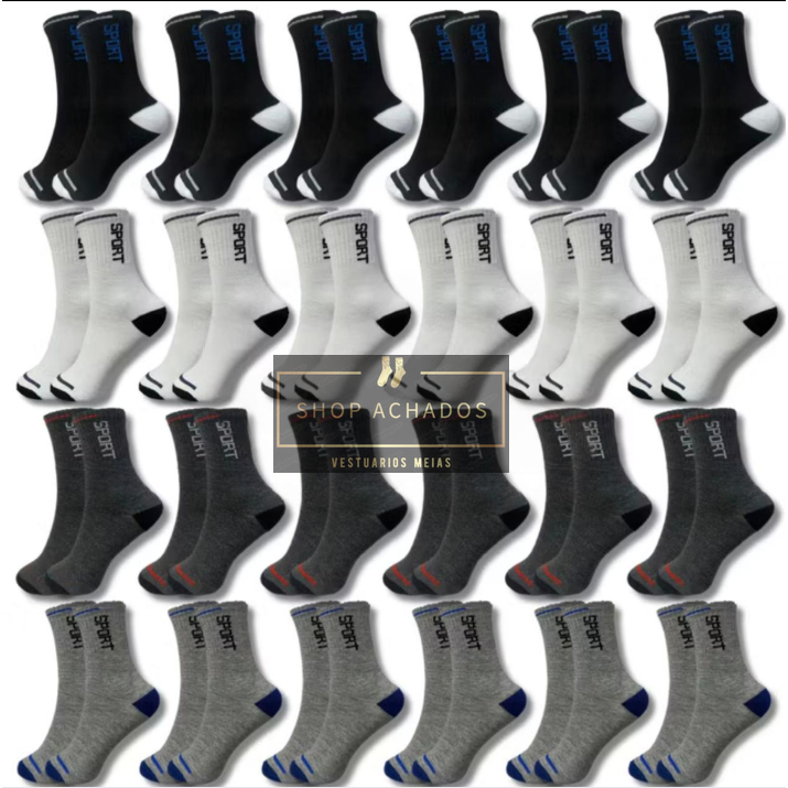 kit 24 meias cano longo masculina vários modelos 