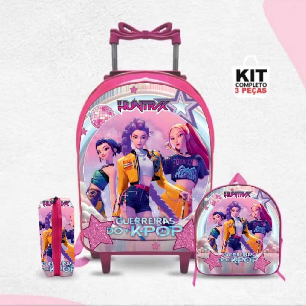 KIT MOCHILAS HUNTRIX GUERREIRAS DO KPOP LANCHEIRA 