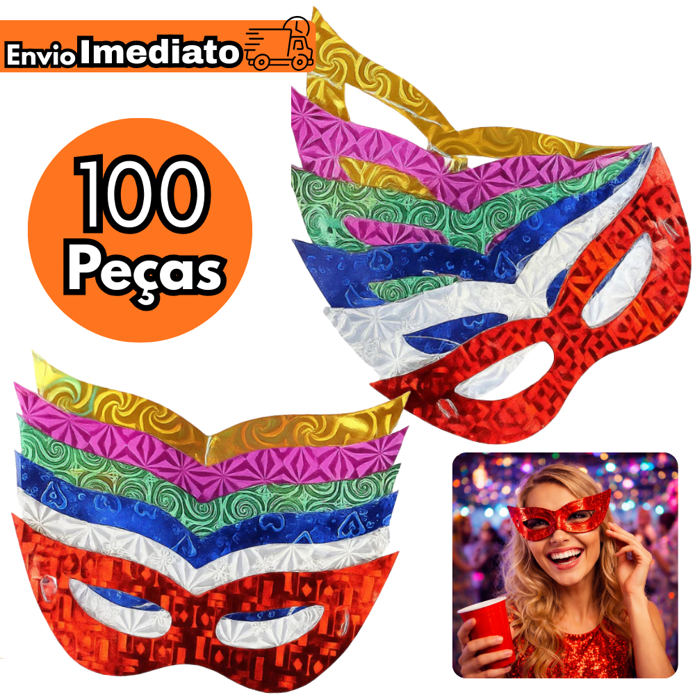 Kit Carnaval 100 Máscaras Sortidas Bloquinho De R