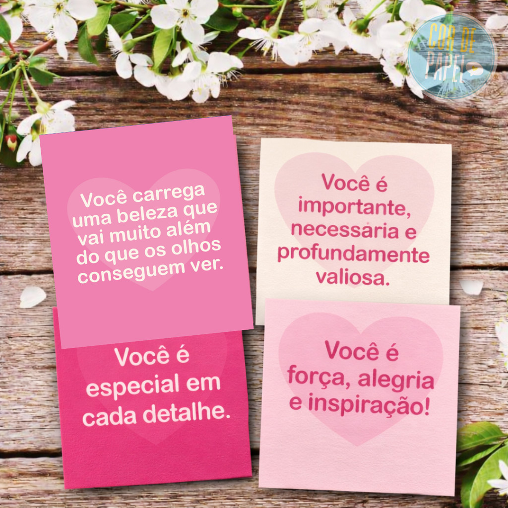 Mini Cartões Tons de Rosa Frases Motivacionais Mu