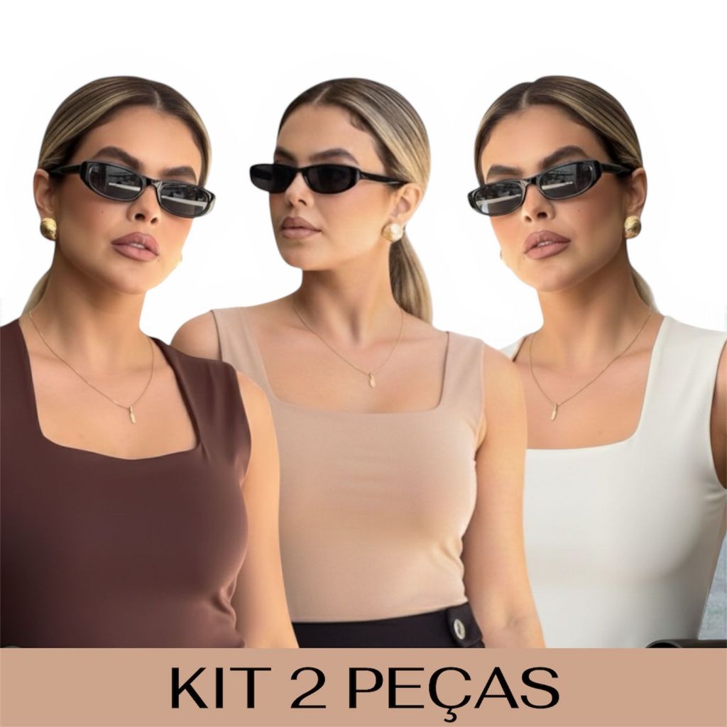 Kit 2 Regata Feminina Blusinha Decote Suplex Bási