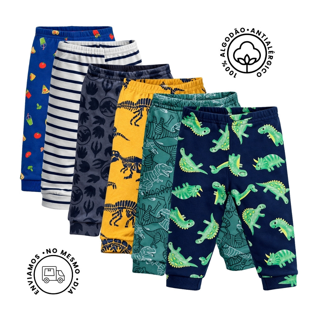 Kit com 4 Calças Mijão Pagão Bebê 100% Algodã