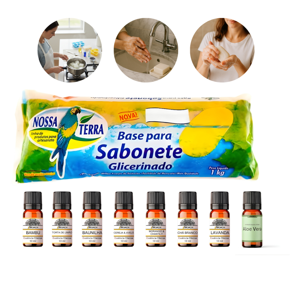 Kit Base Glicerinada + Essência + Extrato Glicól