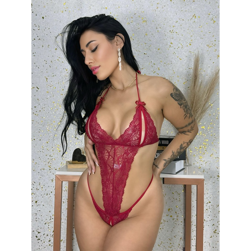 Lingerie Body Feminino Renda Apressado