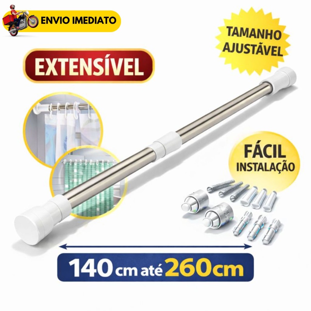 Varão Extensivel Grande 110 a 200cm Em Inox Ajust