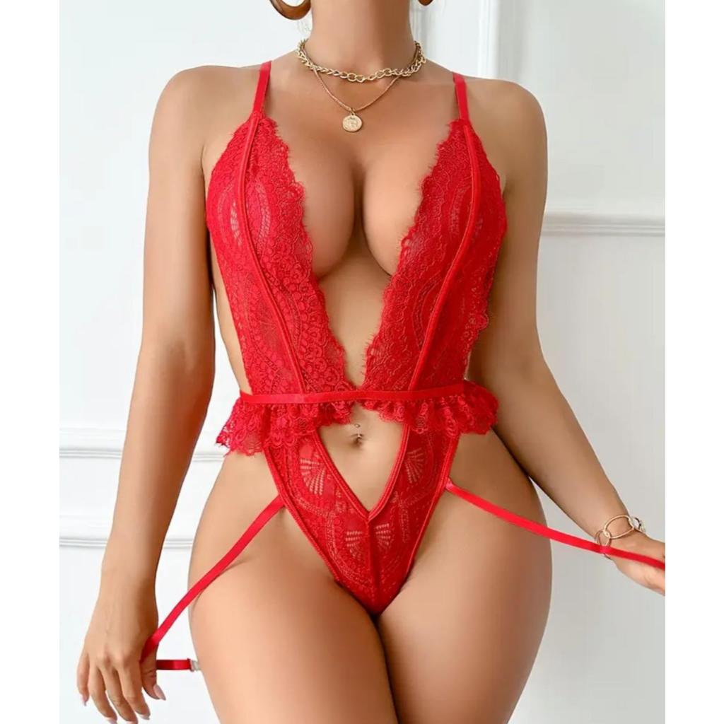 Body Feminino Vermelho Renda Vivi Sensual Moda Ín
