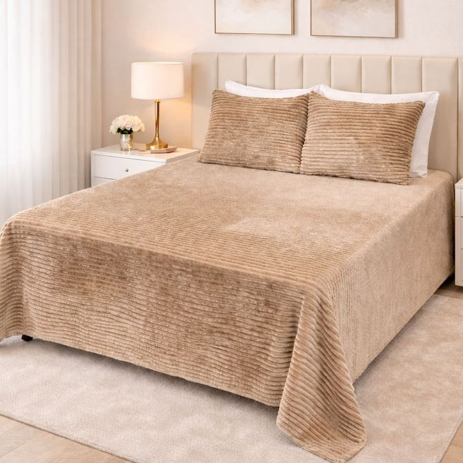 Kit Manta Cobertor Cobre Leito Colcha Canelada Ext