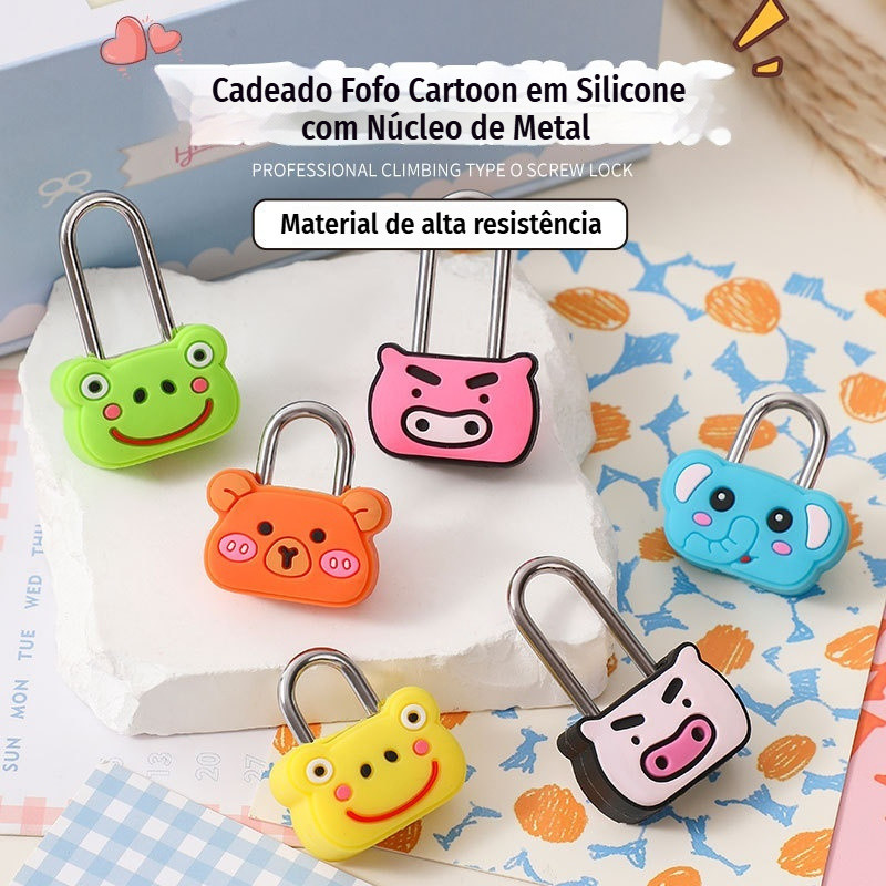 Cadeado Fofo Cartoon em Silicone Núcleo de Metal 