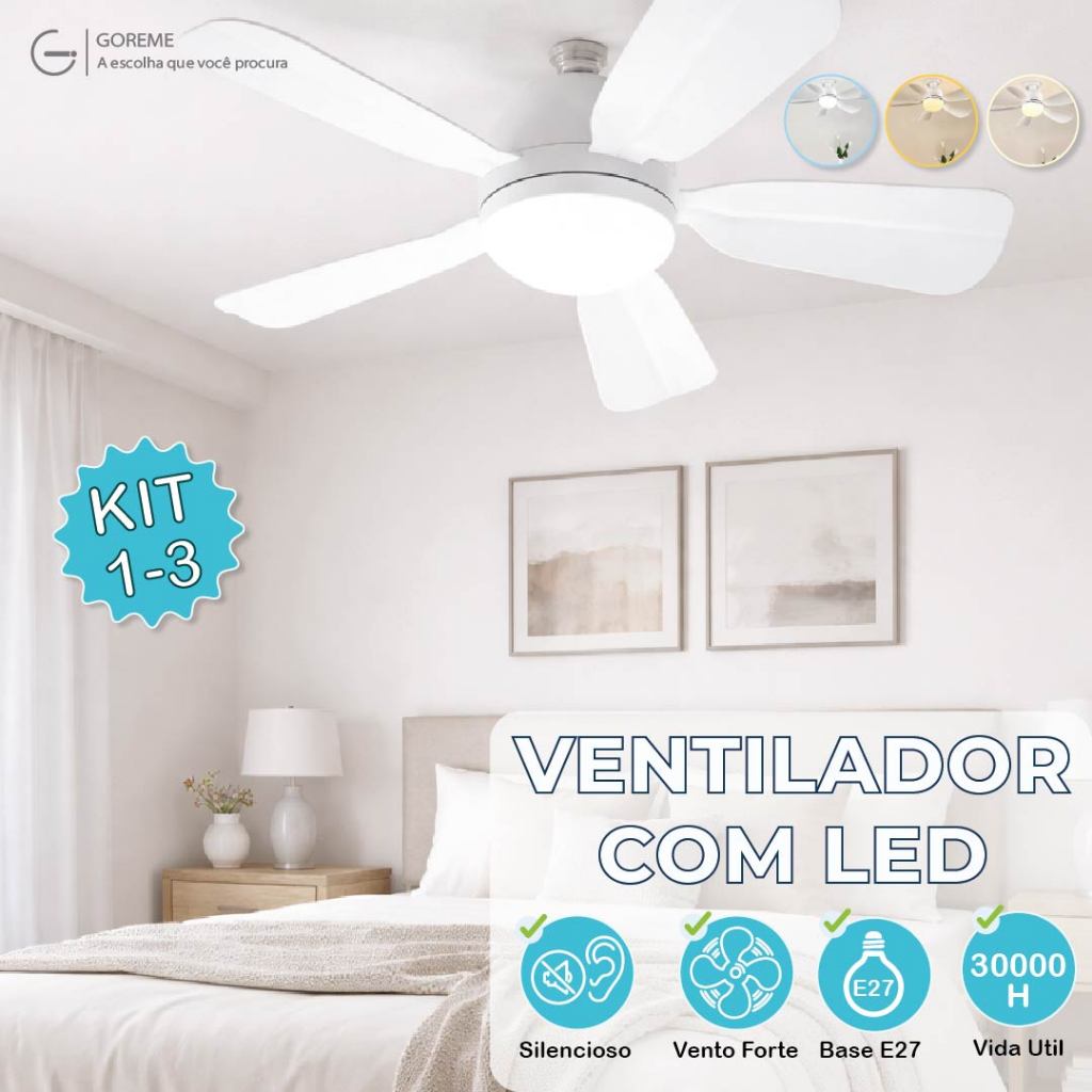 Ventilador de Teto LED 60W 80W 100W Lâmpada E27 C