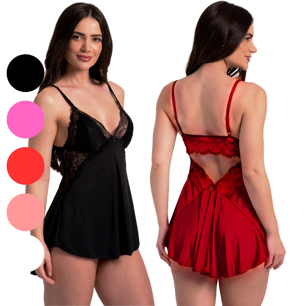 Camisola Sexy Feminina com Renda Delicada e Costa 