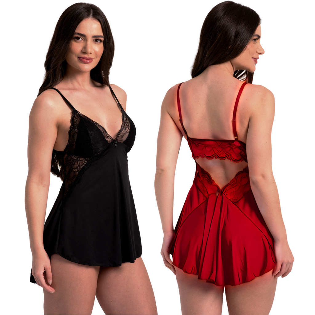 Camisola Sexy Feminina sem Bojo com Renda e Costas