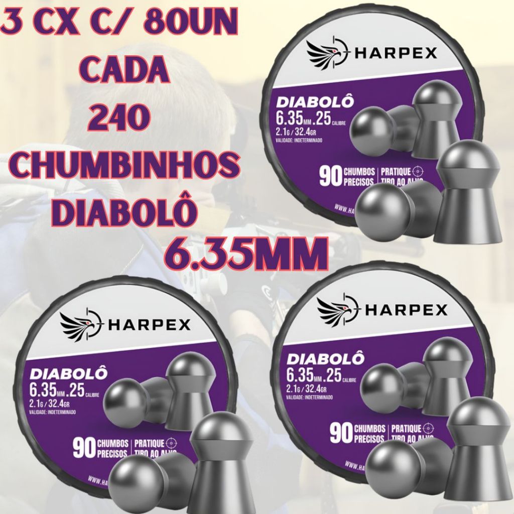Kit 3x Chumbinho Harpex Diabolô 6.35mm .25 2,1g 2
