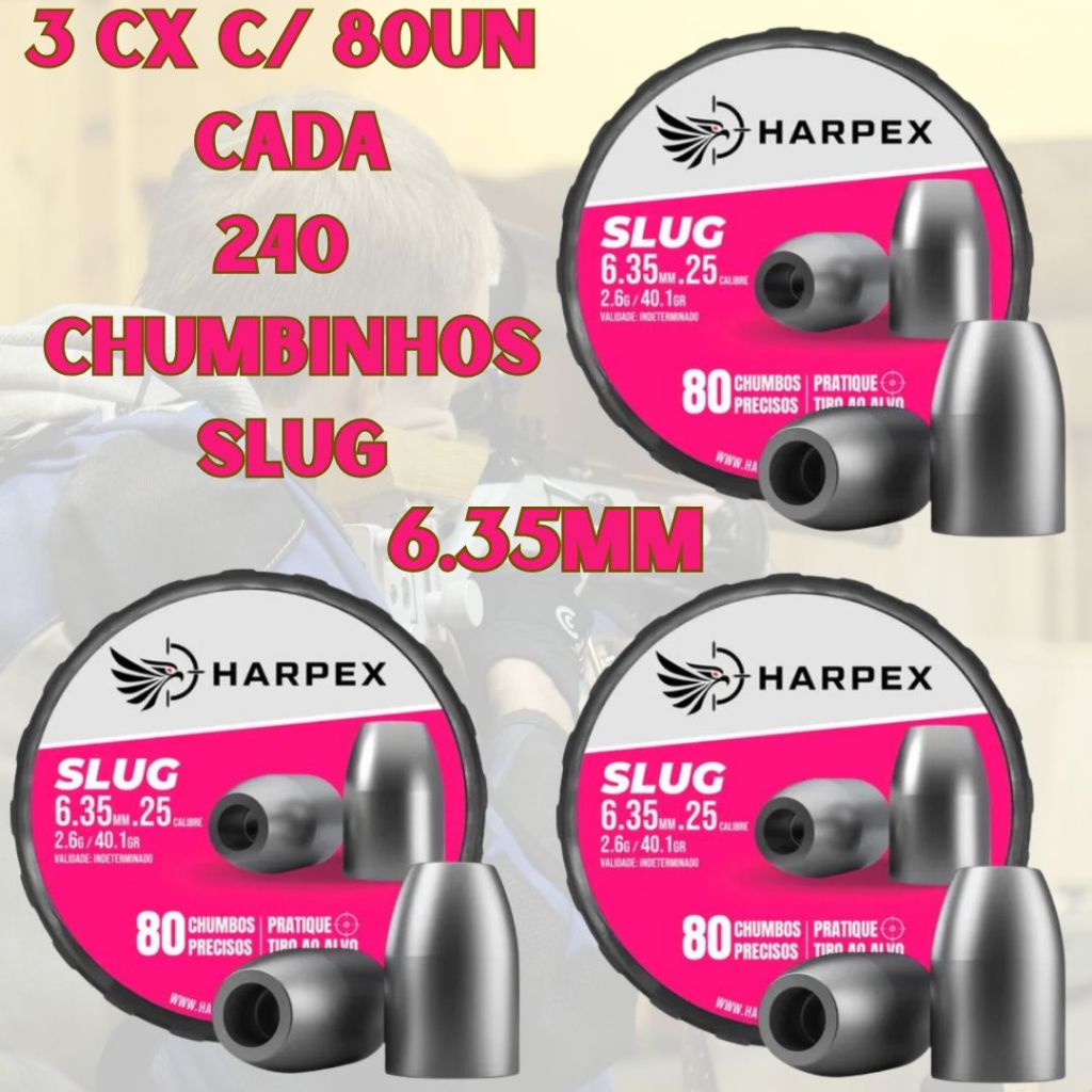 Kit 3x Chumbinho Harpex Slug 6.35mm .25 2,6g 40.1g