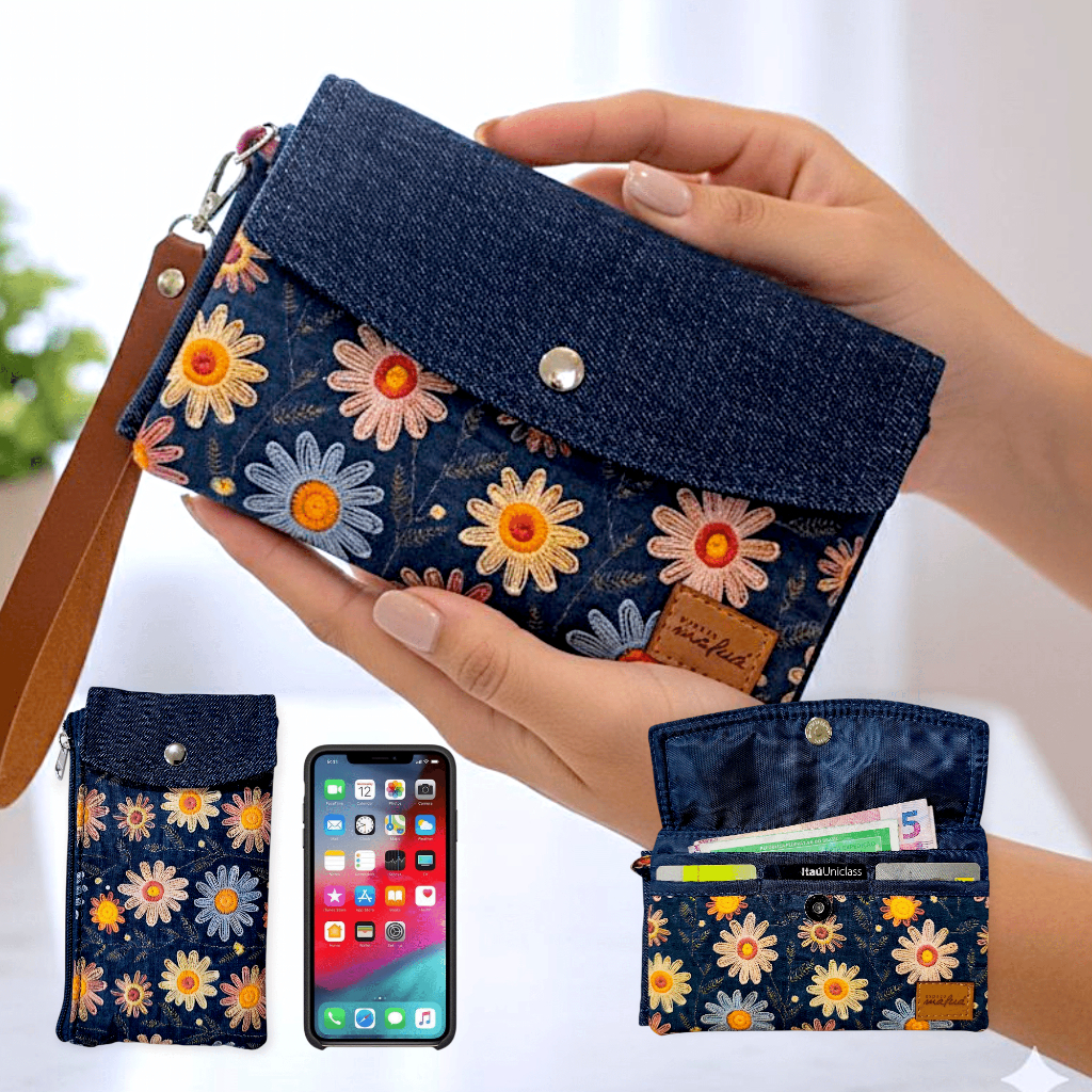 Carteira porta celular de tecido feminina Ane vár