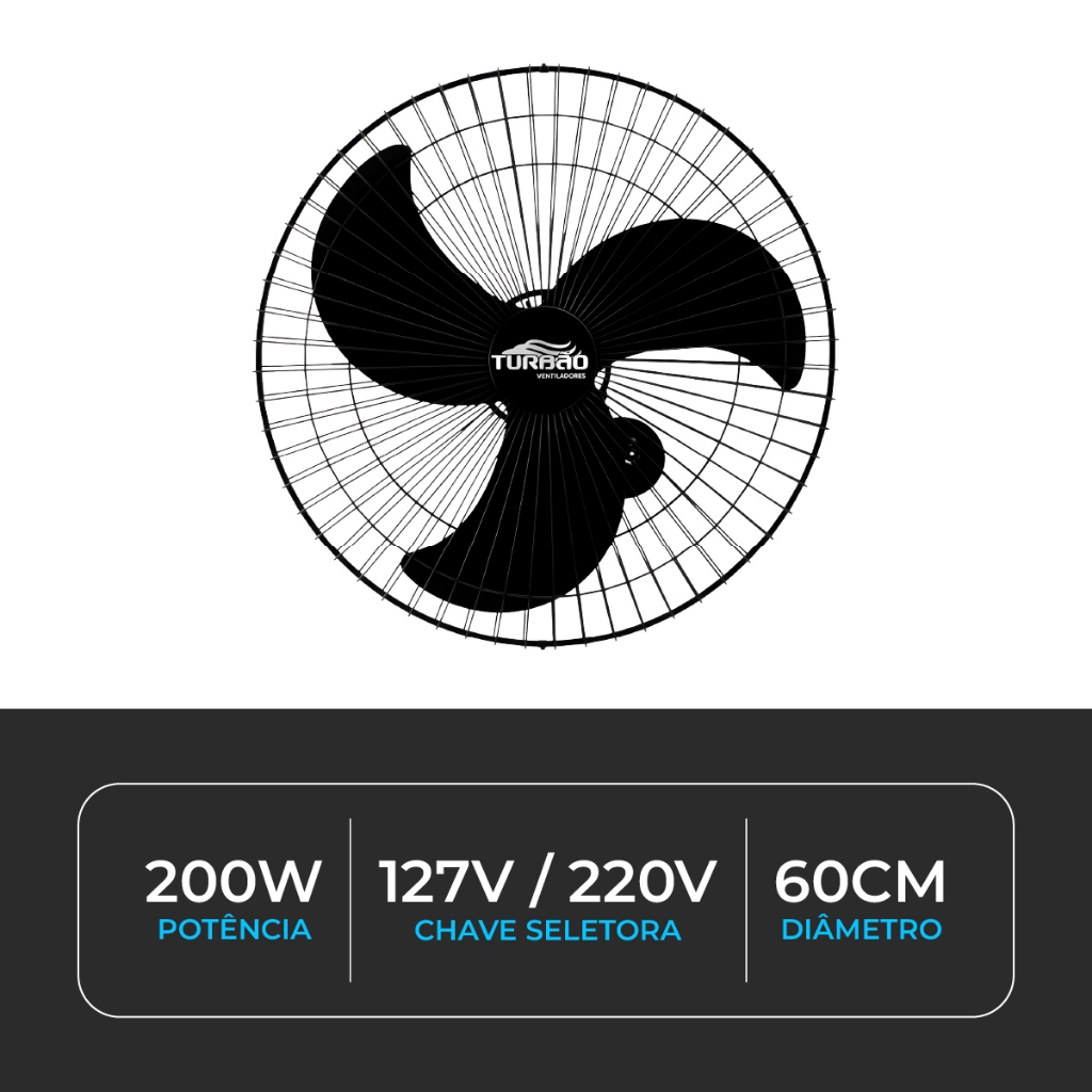 Ventilador Oscilante de Parede 60cm Bivolt 200W  R