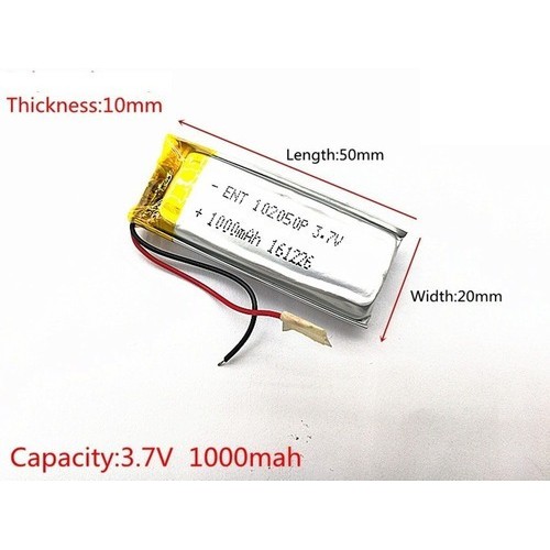 1 Peça 102050 Com 2 Fios 3,7v  1000mah 10mm X 20m