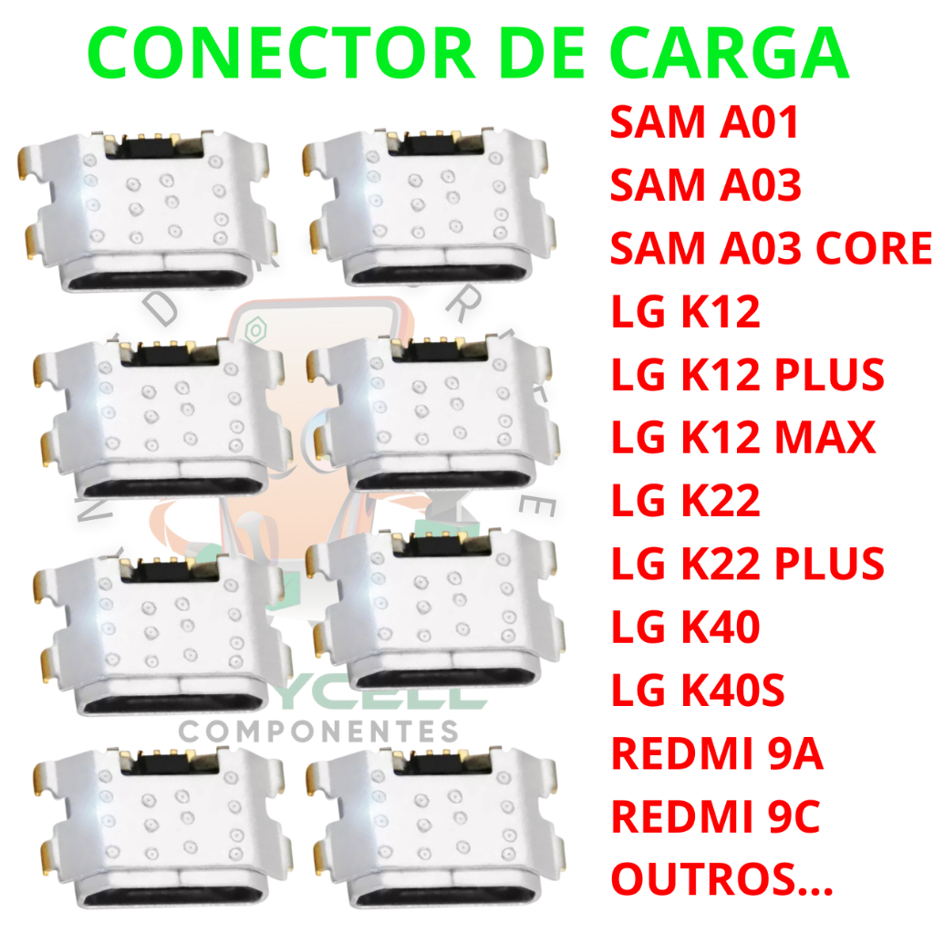kit 50x 10x conector de carga usb galaxy a01 a03s 