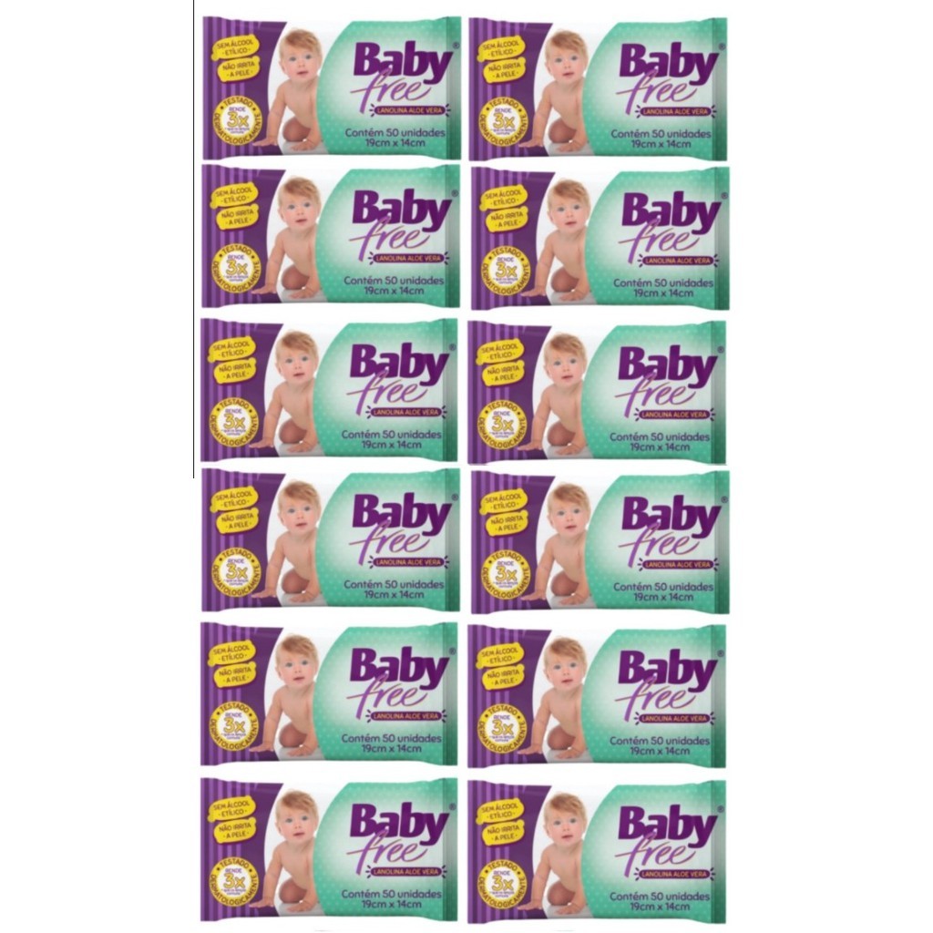 Kit com 10 Lenços Umedecidos Baby Free Toalha Ume