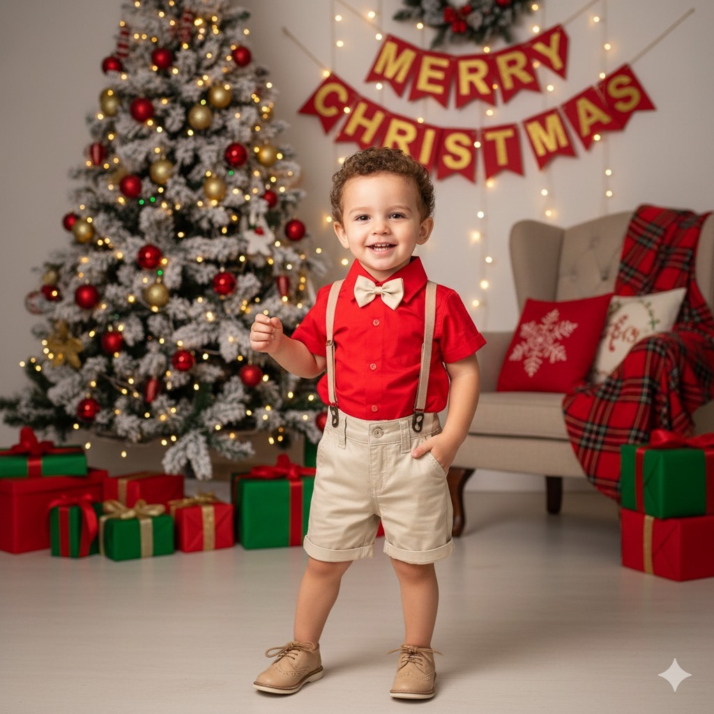 ROUPA DE NATAL MENINO com camisa e bermuda papai n