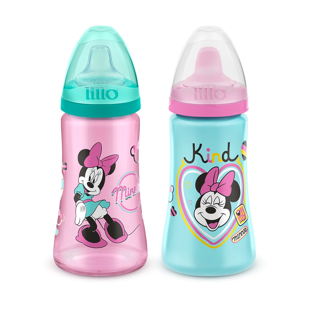 Kit 2 Copos Colors Bico De Silicone Disney Minnie 