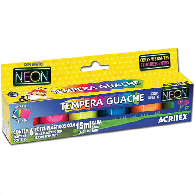 Tinta Guache Colorida Neon 6 Cores Lavável –