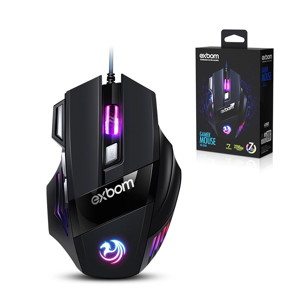 Mouse Gamer 3200 dpi Com Fio USB 7D Extreme 7 Core