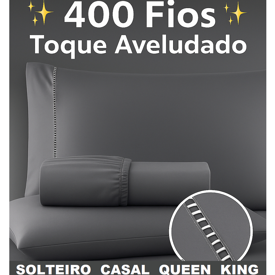 Jogo De Lençol 400 Fios Solteiro Casal Queen King