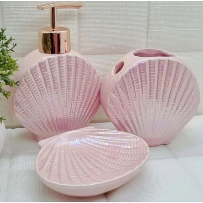 Kit Jogo de Banheiro Lavabo Cerâmica Porta Escova