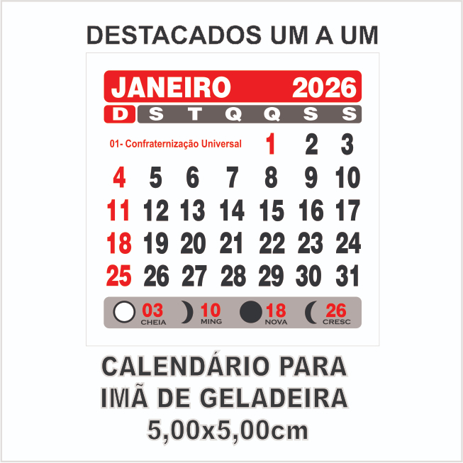 Mini Calendário 2026 com 50 unidades Bloquinho pa