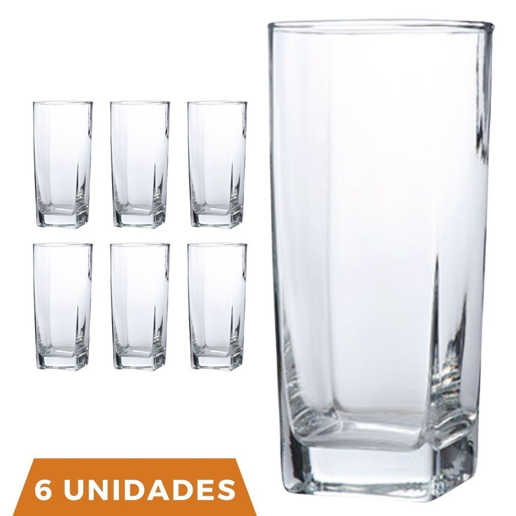 Copo Vidro 320ml Quadrado BALI Jogo com Transparen