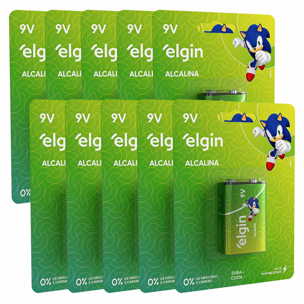Pilha Alcalina 9V Elgin Bateria 9 Volts 6LR61 6F22