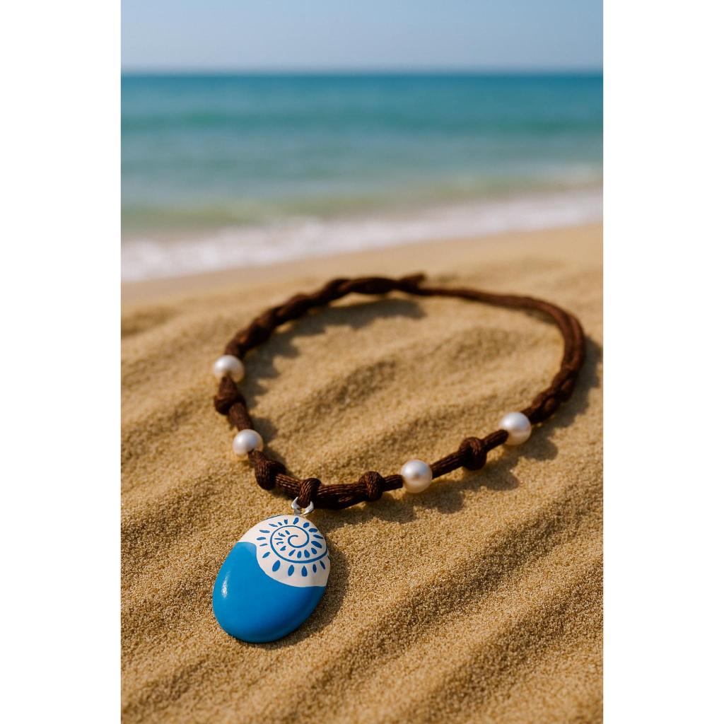 Colar Moana com Pingente Azul e Cordão Trançado 