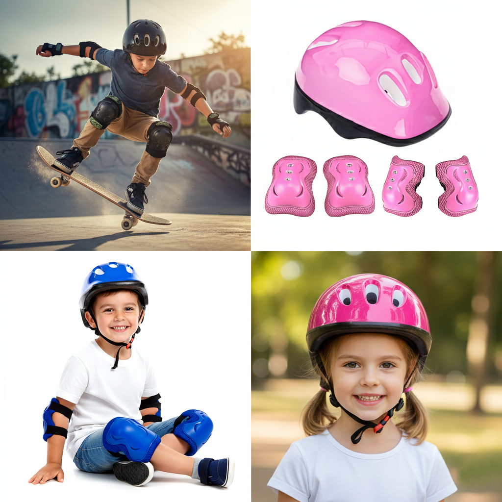 Kit De Proteção Com Capacete Joelheiras E Cotove