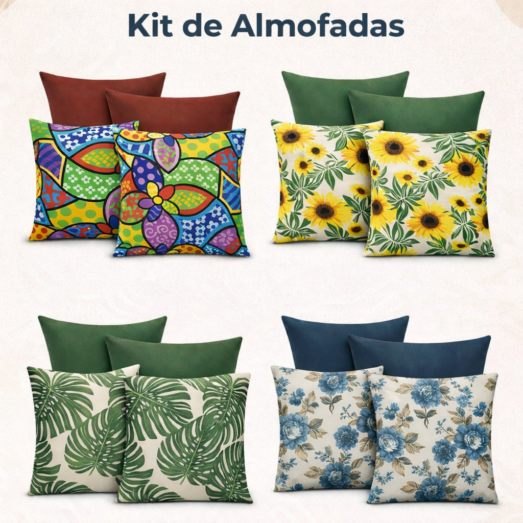 KIT 4 CAPAS PARA ALMOFADAS DECORATIVAS COM ZÍPER 