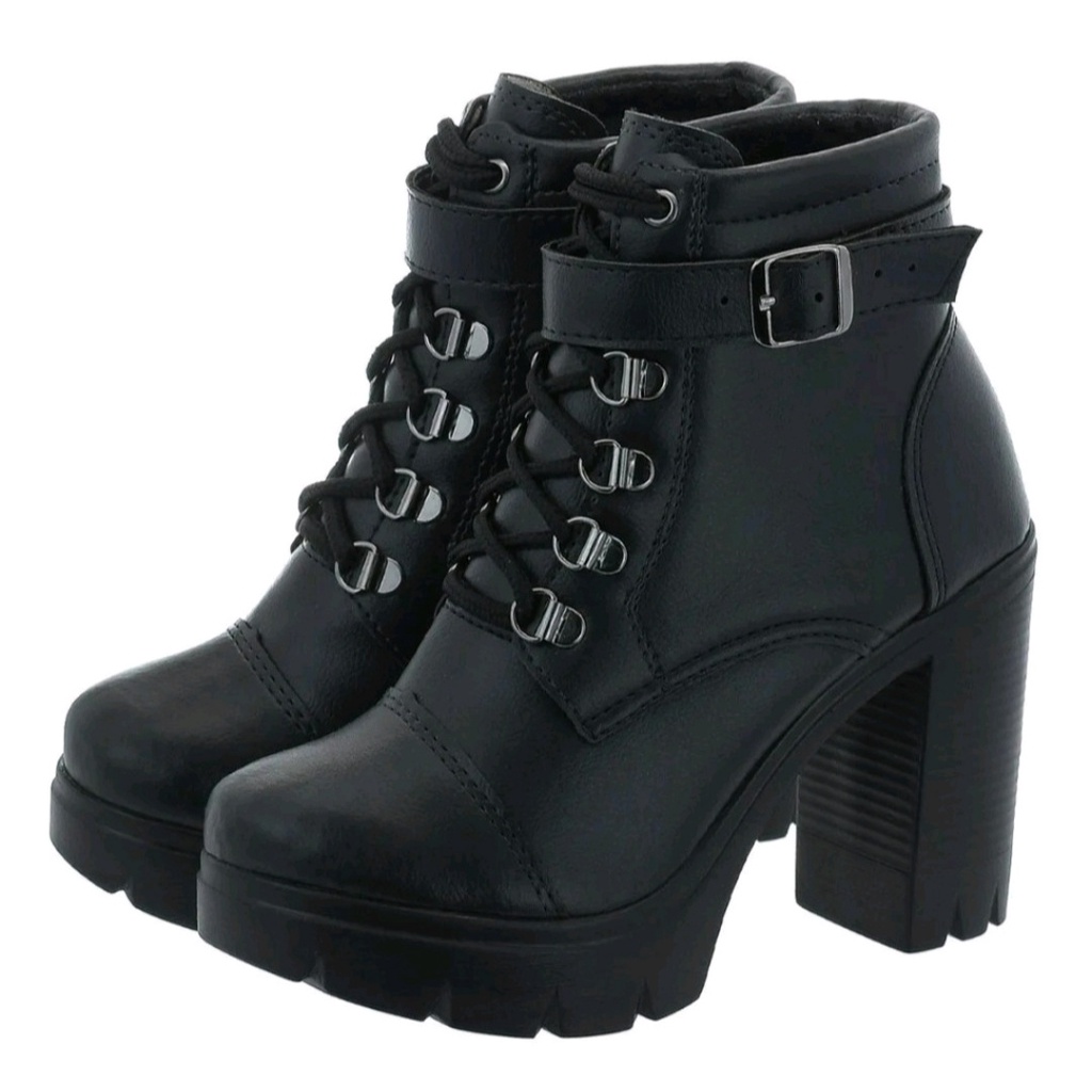 Coturno Feminino Bota Plataforma Detalhe Em Fivela