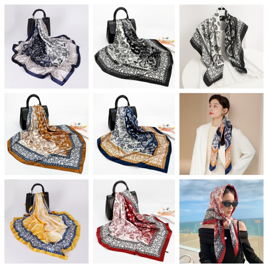 Lenço Feminina Pescoço Echarpe Cetim Estampas 90