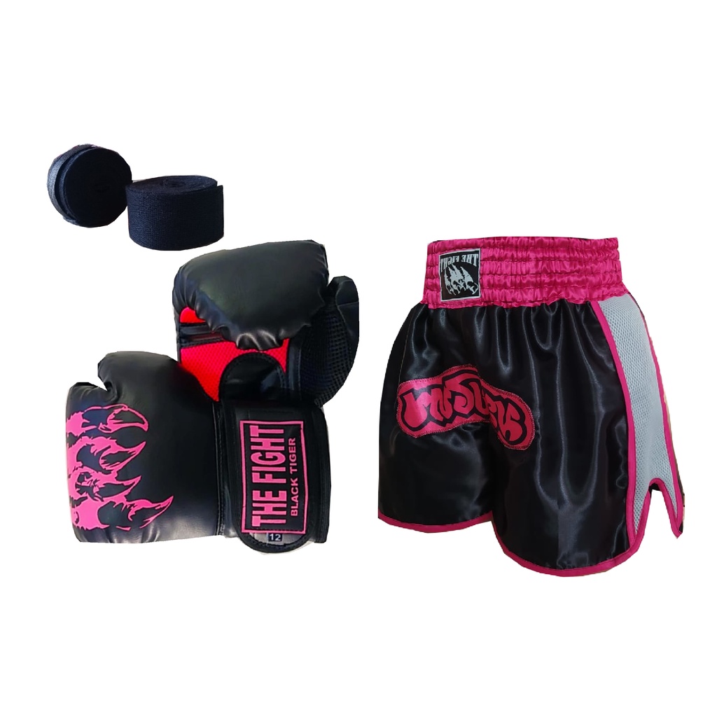 Kit Muay Thai Luva+bandagem+short