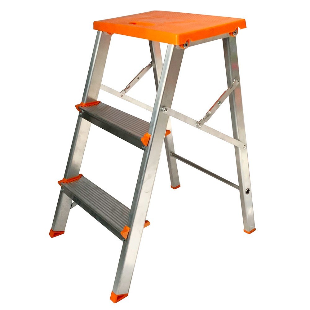 Escada banqueta de alumínio 2 degraus + patamar &