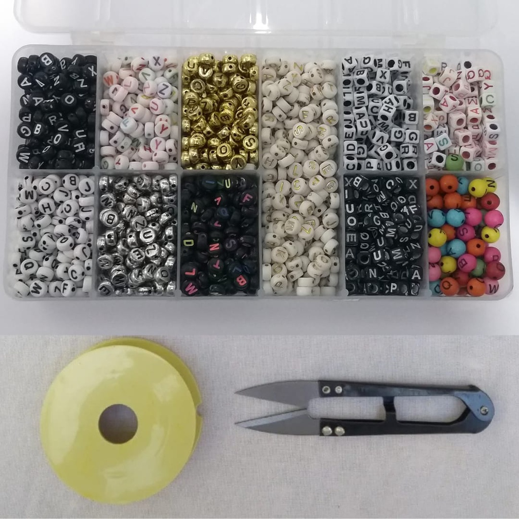 Kit Infantil Letras + Caixa + Tesoura + Fio –