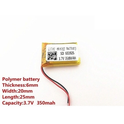 Bateria C/ 3,7v 350mah 6mm X 20mm X 25mm 2 Fios 60