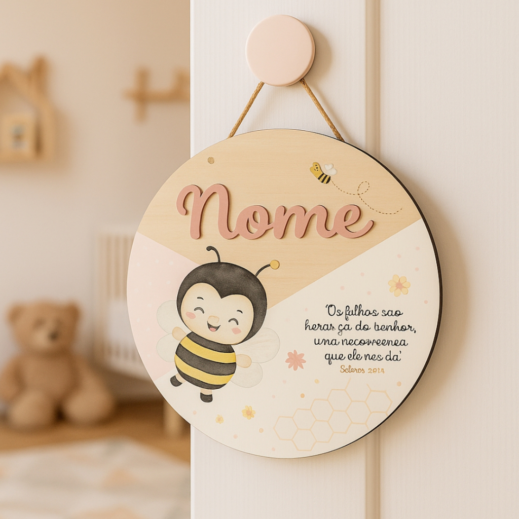 Porta Maternidade Flâmula Abelinha Abelha Fofa 2D