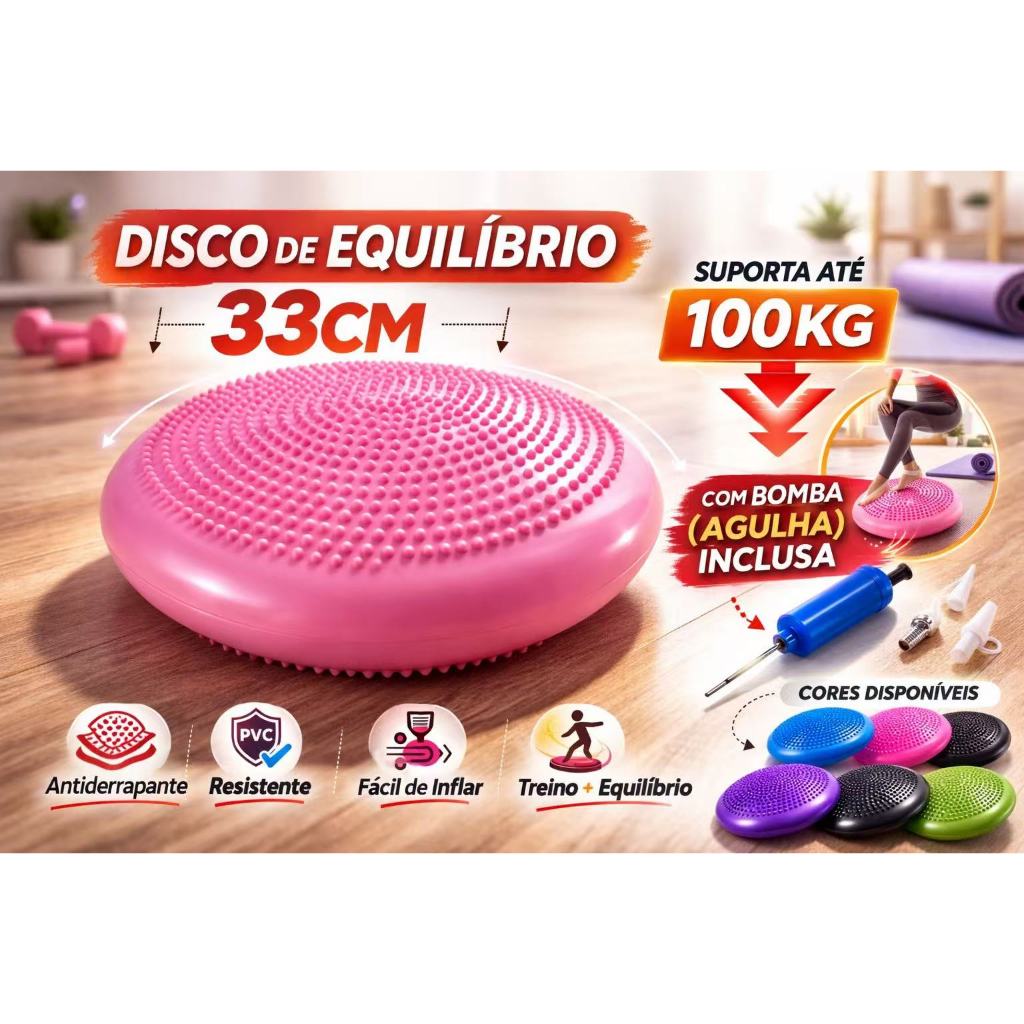 Disco de Equilíbrio Inflável 33cm Pilates Yoga +
