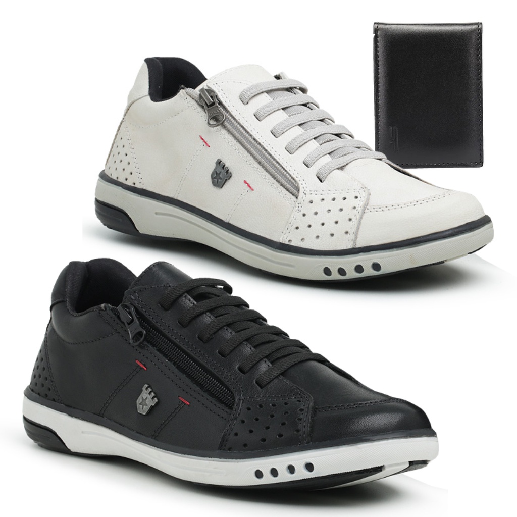 Kit 2 Sapatênis Masculino Anti stress Couro Casua