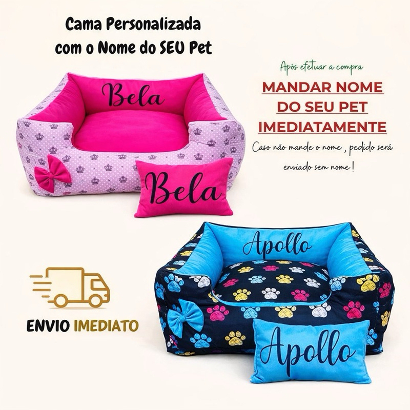 Cama Pet Personalizado com nome e travesseiro Cami