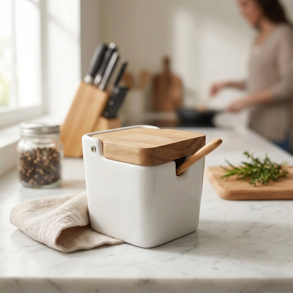 Saleiro Porcelana Branca Premium 250g com Colher B