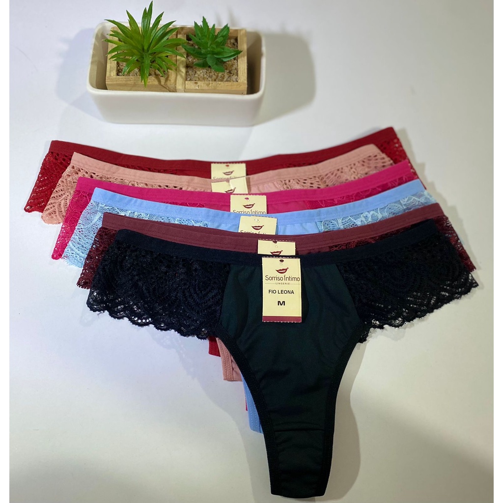 Kit 10 Calcinhas Leona Fio Dental E Renda Na Later