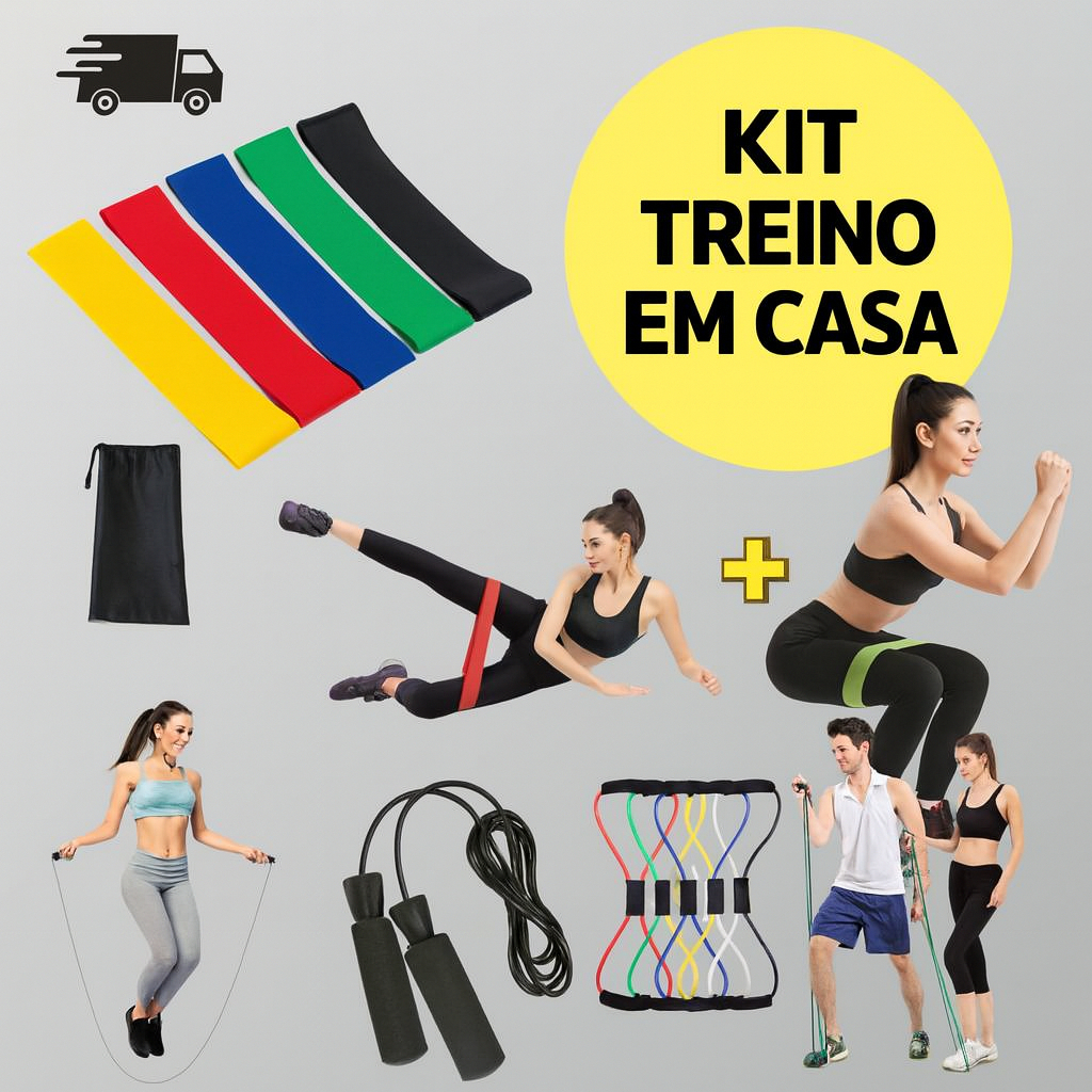 Kit Treino em Casa Corda de Pular + Kit 5 Faixas M