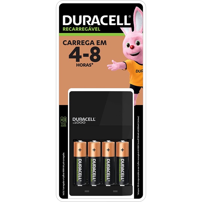 Carregador Duracell 4 Pilha Recarregável Aa 2500m
