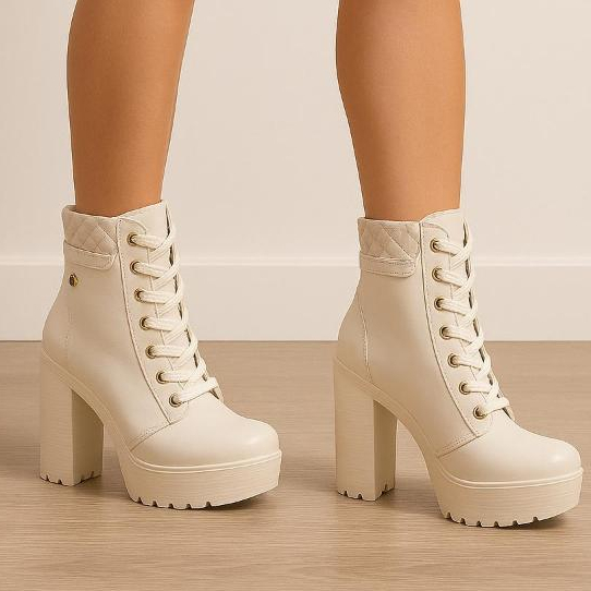 Coturno Bota Feminina Salto Alto Cano Medio Confor